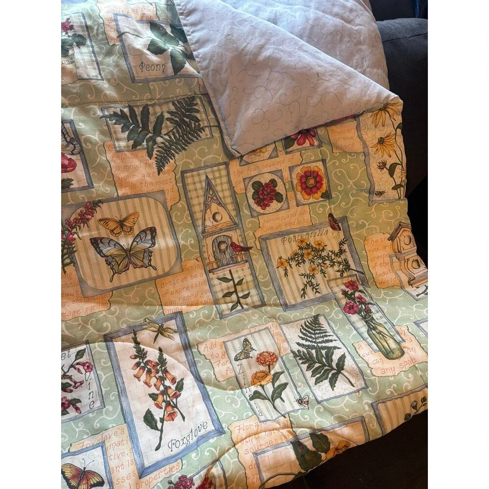 dan river comforter rare cottagecore gardening floral bird queen blanket vintage